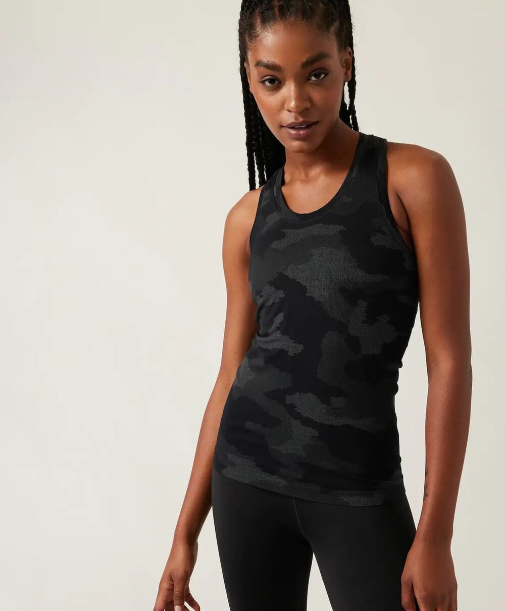 Athleta Tank Top Momentum Dark Camo Seamless Racerback Shirt XS Gym Athleisure
